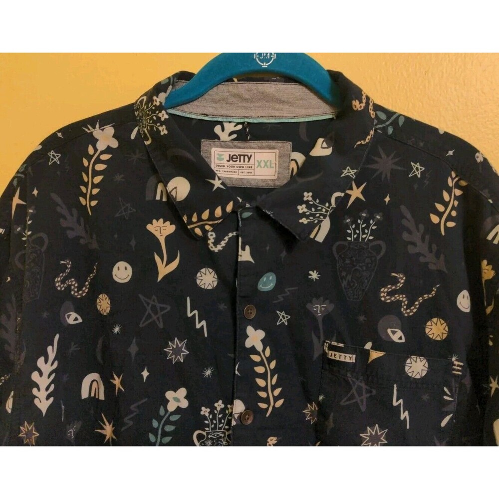 Jetty Shirt Men's XXL Draw Your Own Line Blue Button Pocket All Over Print Nice